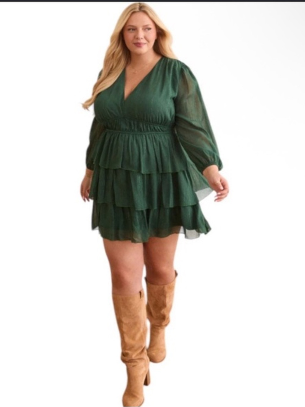 ARULA Belen Green Shimmer Tiered Mini Dress, Size B 2x